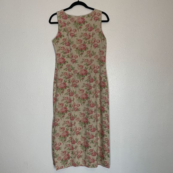 Vintage Floral Maxi Dress Linen Blend Sleeveless - Picture 9 of 10